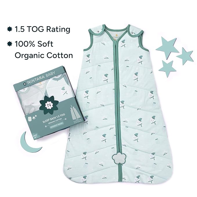 1.5 TOG Sleep Sack - Premium Organic Cotton, Soft, Breathable, Wearable Blanket for Newborns, Infants & Toddlers (0-6 Months), Unisex Baby Sleeping Bag, Gifts for Babies