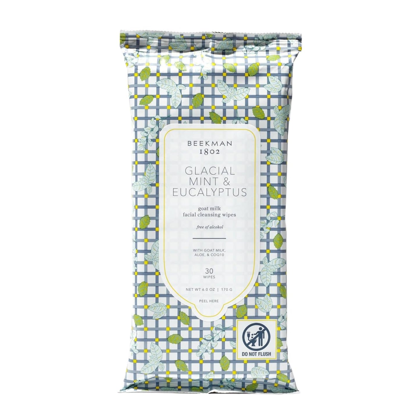 Beekman 1802 Glacial Mint & Eucalyptus Face Wipes - 30-Count - Scented - Cleanses, Nourishes & Hydrates - With Goat Milk, Aloe Vera - Good for Sensitive Skin - Cruelty Free