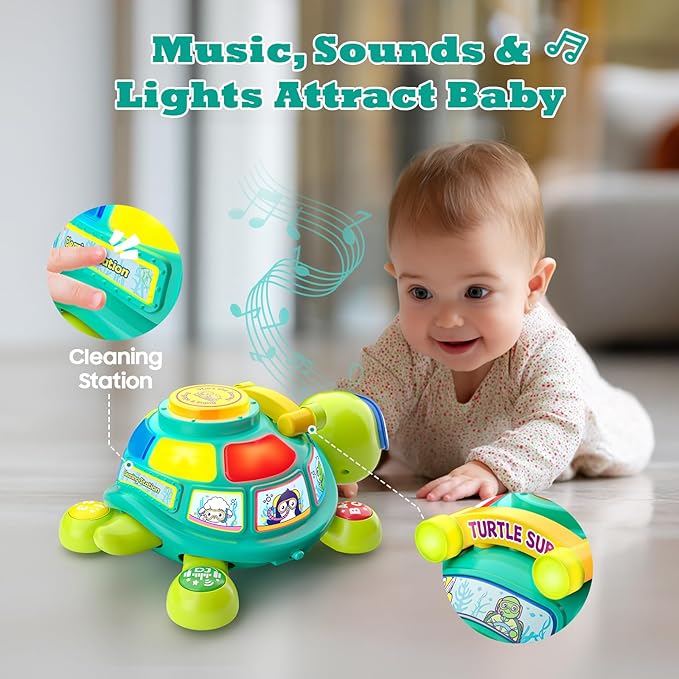 Baby Toys 6-12 Months, Musical Turtle Tummy Time Light up Developmental Infant Toy for 6 7 8 9 10 Month, Educational Bilingual Crawling Toy 6-9-12 Months, Baby Boy Girl Gifts Present