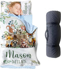 Personalized Toddler Nap Mats for Preschool, Custom Name Kids Sleeping Bag for Daycare, Roll Up Sleeping Mat with Removable Pillow and Soft Dot Minky Blanke for Boys Camping Travel