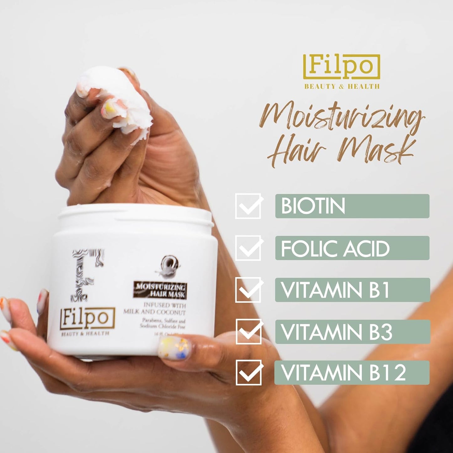 FILPO Coconut Milk Hair Mask - Deep Conditioning with Coconut Oil and Argan Oil for Dry, Damaged, Curly Hair Growth & Sulfate Free Hair Care