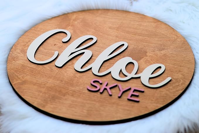 Custom Round Nusery Name Sign, Personalized 3D Baby Name Announcement Sign, Personalized Wooden Wall Plaque, 3D Wall Art for Children & Kids Rooms, Family Name Signs, 30 Colors (Design 2)
