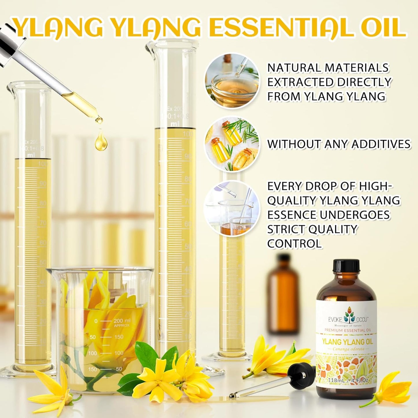 EVOKE OCCU Ylang Ylang Essential Oil 4 Oz, Pure Ylang Ylang Oil for Skin Hair Aromatherapy Diffuser Fragrance DIY- 4 FL Oz