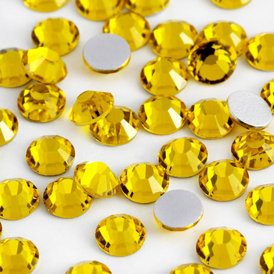 5000PCS SS6 Flatback Rhinestones | 12-Facet Diamond-Cut Glass Gems for Nail Art, Clothing, DIY Crafts |Glue-On Decoration Stones with Silver Backing(Citrine)