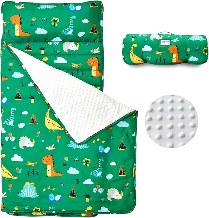 beeweed Toddler Nap Mat, Rollup Design Kid Sleeping Mat with Removable Pillow & Minky Blanket, Toddler Sleeping Bag for Daycare Preschool Travel Camping