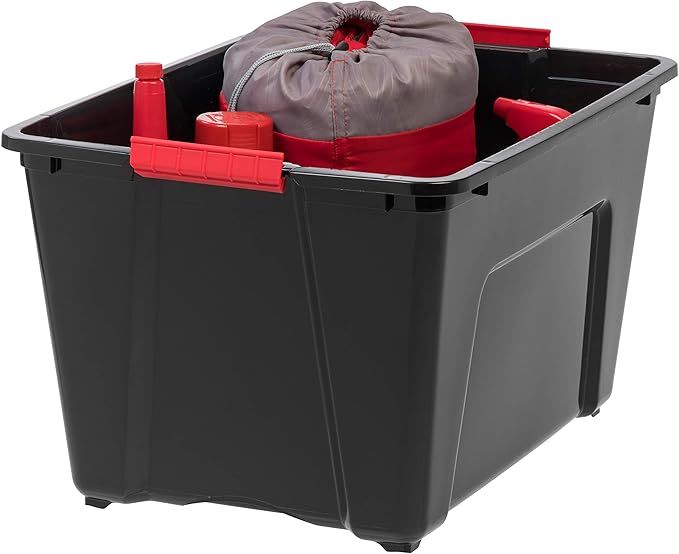 IRIS USA 54 QT Plastic Storage Box with Lid and Latches - 6 Pack - BPA-Free, Garage Organizing Solution, Durable Nestable Stackable Containers, Secure Pull Handle - Black