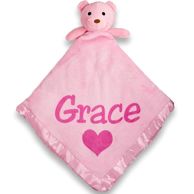 Custom Catch Personalized Teddy Bear Baby Blanket Gift for Girl - Pink