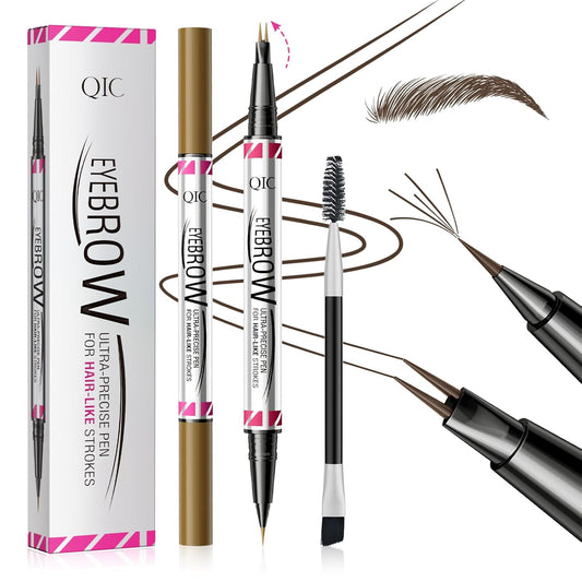 2 Pack Microblading Eyebrow Pencils for Women,2-in-1 Dual-Ended Eye Brow Pen with 2-Fork-Tip and Precise Brush-Tip, Waterproof Long Lasting Eyebrow Pen for Natural Hair-Like Brows(Dark Brown*2)