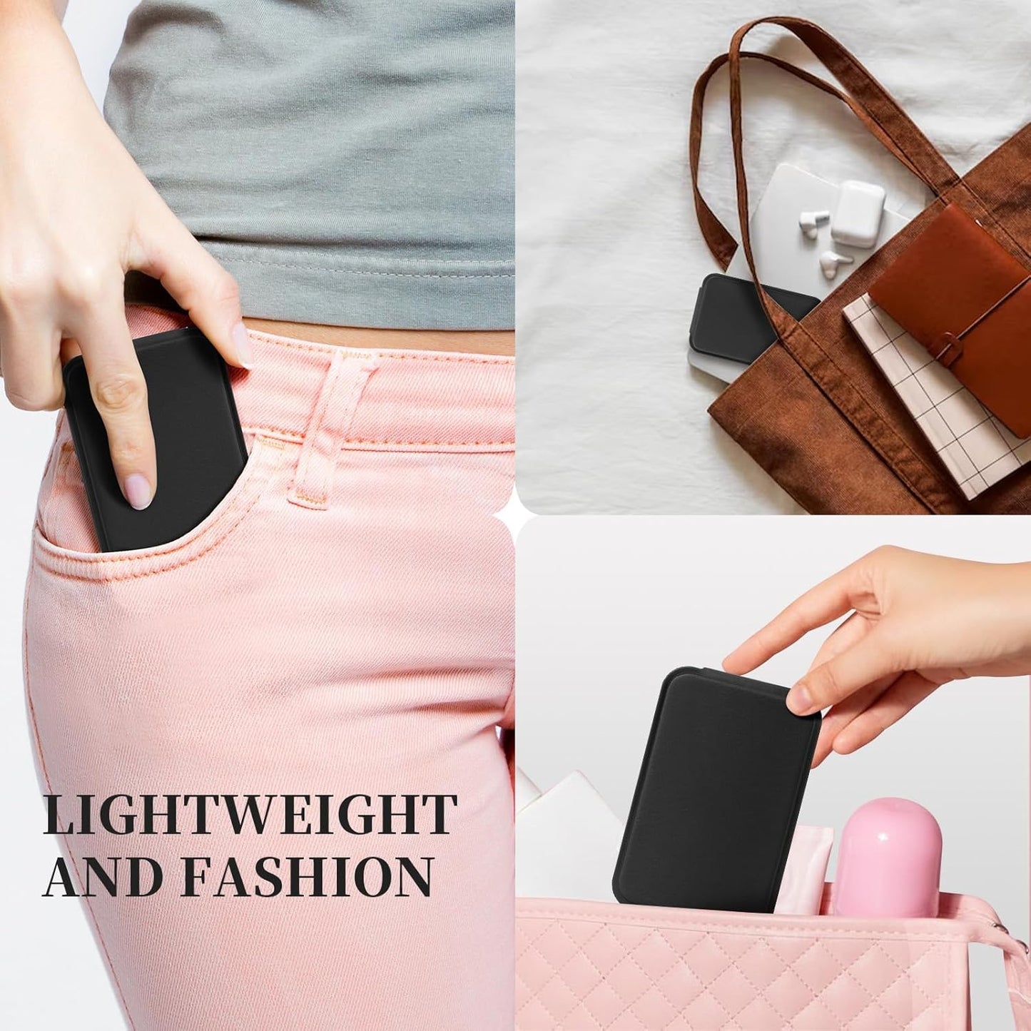 DUcare Mini Folding Mirror Portable Travel PU Portable Adjustable Rectangular Ultrathin Vanity Mirror with Stand, for Travel, Camping,Home