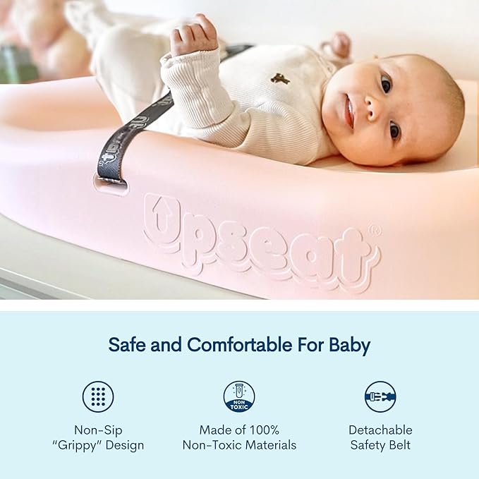 Upseat Baby Changing Pad, Non-Slip Grippy Design, Premium Cushioned Foam, Contoured for Comfort, Waterproof and Easy-to-Clean, Liquid-Resistant (Pink)