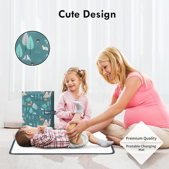 Portable Diaper Changing Pad for Baby - Waterproof Compact Changing Mat with Wrist Strap - Wipeable Travel Changing Pad for Diaper Bag