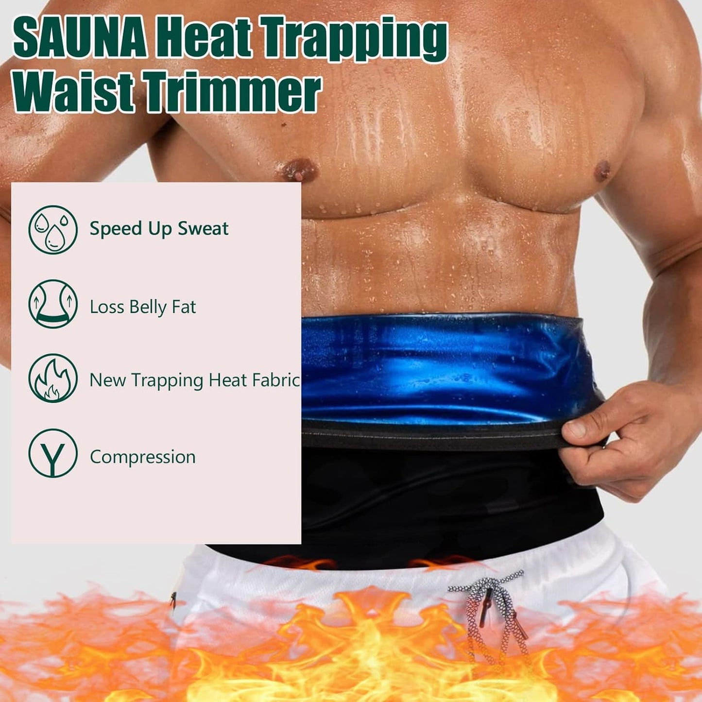 Waist Trainer Trimmer Sweat Belt Band for Men Lower Belly Fat Sauna Slimming Belt Suit Workout
