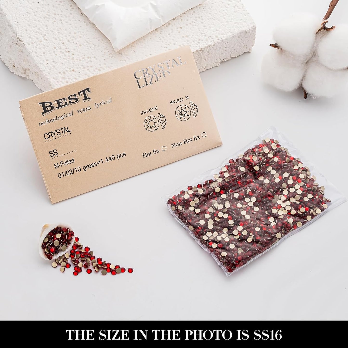 Novani Dark Red Rhinestones 1440pcs Flat Back Round Rhinestone Style 2088 Sparkly Crystal Gemstones for Nail Art and Crafting SS16,3.8-4.0mm