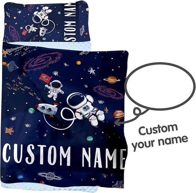 Personalized Toddler Nap Mats for Preschool, Custom Name Kids Sleeping Bag for Daycare, Roll Up Sleeping Mat with Removable Pillow and Soft Dot Minky Blanke for Boys Camping Travel