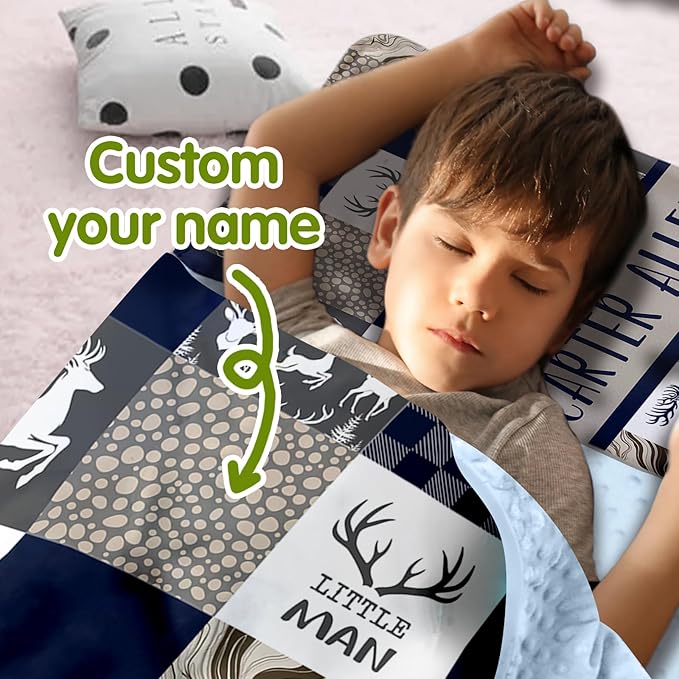 Personalized Toddler Nap Mats for Preschool, Custom Name Kids Sleeping Bag for Daycare, Roll Up Sleeping Mat with Removable Pillow and Soft Dot Minky Blanke for Boys Camping Travel