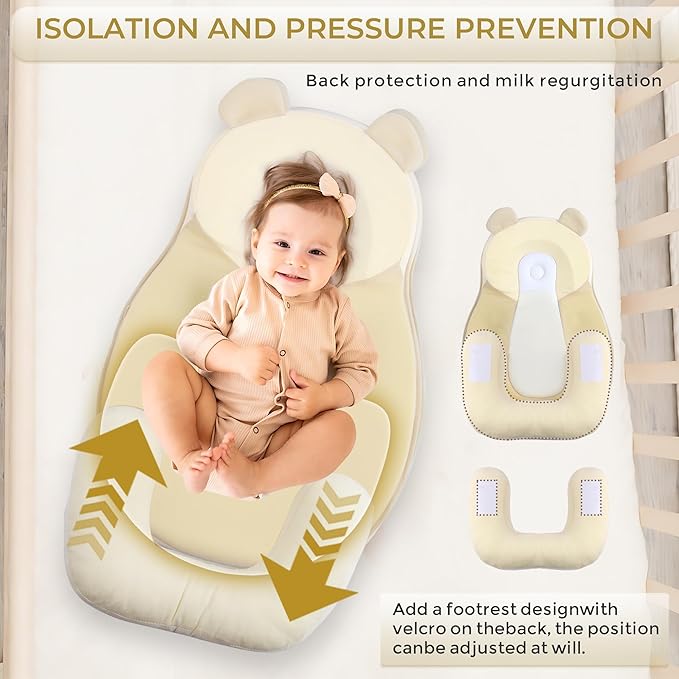Baby Feeding Pillow, Anti Overflow Feeding Pillow for Reducing Spit-Up, Safety Nursing Pillow, Baby Lounger Reflux Wedge Breastfeeding, Removable top and Bottom