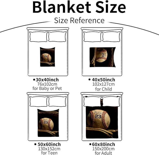 Custom Softball Baby Blanket with Name Number: Personalized Fluffy and Warm Gift for Baby Toddler Kids and Adults Birthday Skin-Friendly Flannel Fabric(50"x60")