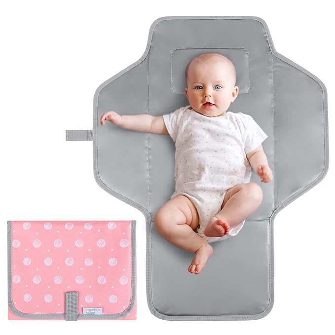 Portable Changing Pad for Baby, Compact Waterproof Diaper Mat with Built-in Cushion, Pink