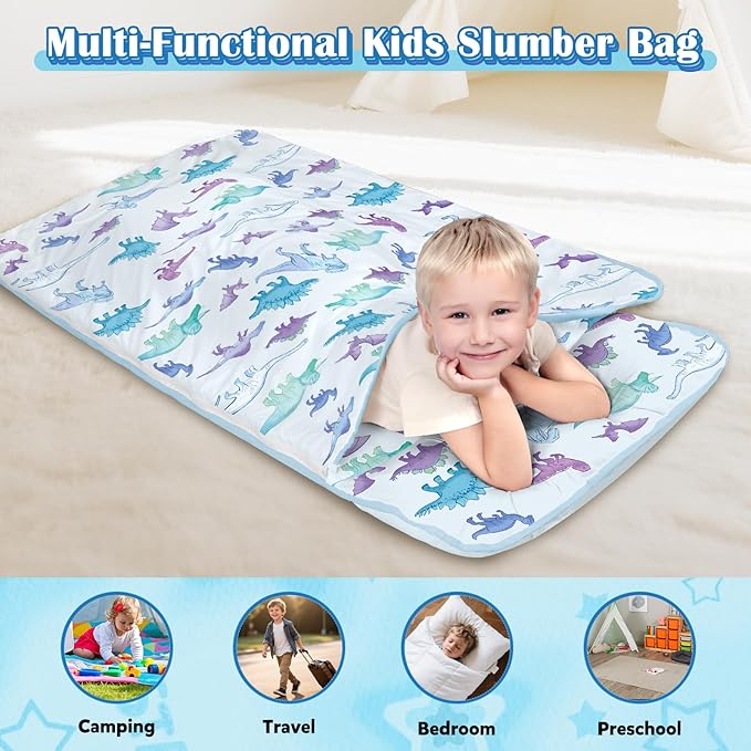 Toddler Nap Mat Kids Sleeping Bag 59"×24", Soft Slumber Bag with Removable Pillow and Blanket for Kids Girls Boys,Roll Up Sleeping Mat Thick for Camping,Daycare, Kindergarden