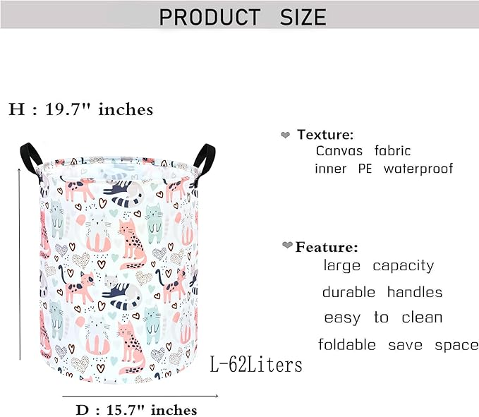 KUNRO Round Cat Laundry Gift Basket Storage Hamper, Kids Toys and Clothes Storage Organizer Bins, Toy Shelf Basket with Handles for Room Decor