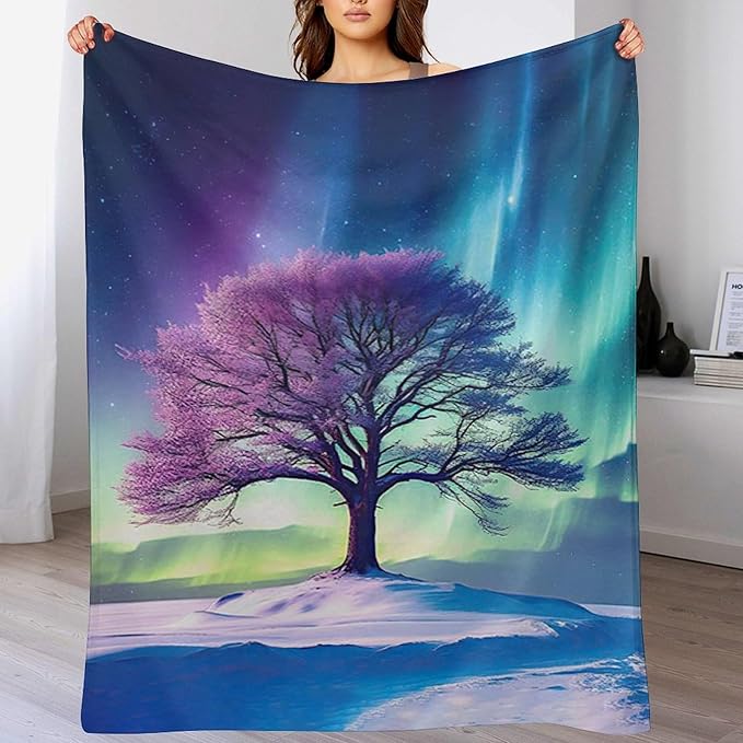Tree of Life Blanket Arctic Tree Gifts for Girls Boys Woman Kids Aurora Borealis Lover Throw Blankets Soft Blanket Warm Fleece Flannel Plush Blankets for Bed Sofa Couch 40"x50"