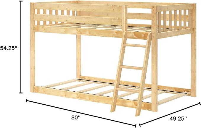 Max & Lily Fundamental Twin Low Bunk Bed, Kids Solid Wood Modern Bed Frame with Strong Wooden Slats, Non-Toxic Finishes, High Weight Capacity, Natural