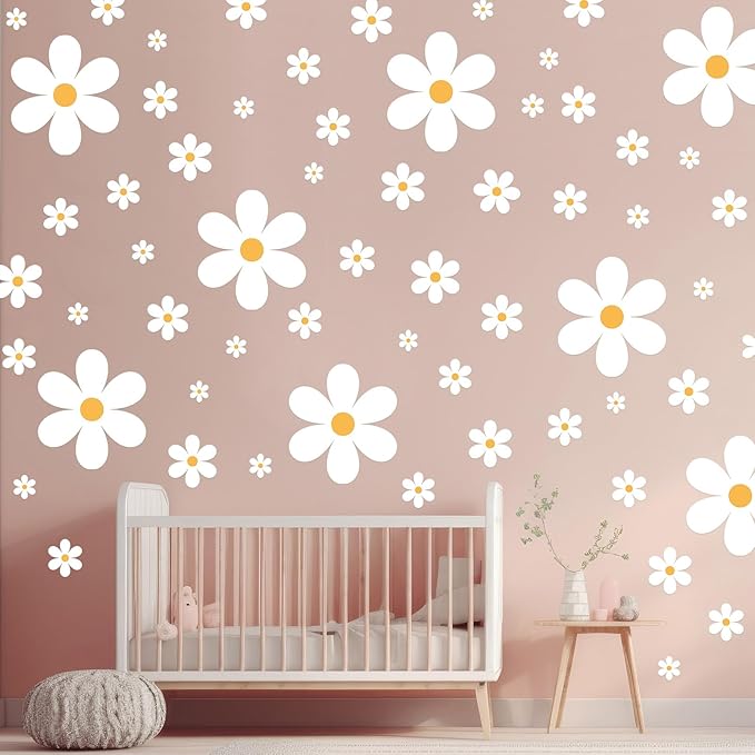 TaoBary 165 Pieces 15 Sheet Large Daisy Wall Decals Flower Stickers Vinyl Peel and Stick Floral Decal Daisy Wall Decor for Nursery Playroom Bedroom Living Room(Fresh)