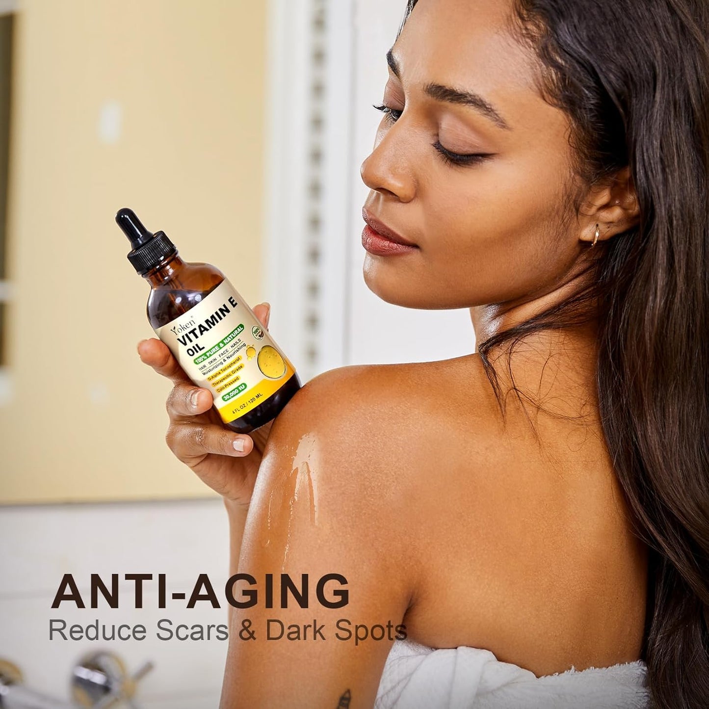 Yoken Vitamin E Oil 4 Fl Oz Organic Vitamin E oil for Skin 30,000 IU Vitamine oils for Scars Hair, Face, Nail, Scalp Perfect Bath and Body Oil, Cold Pressed Hexane Free Non-GMO Gluten Free Formula