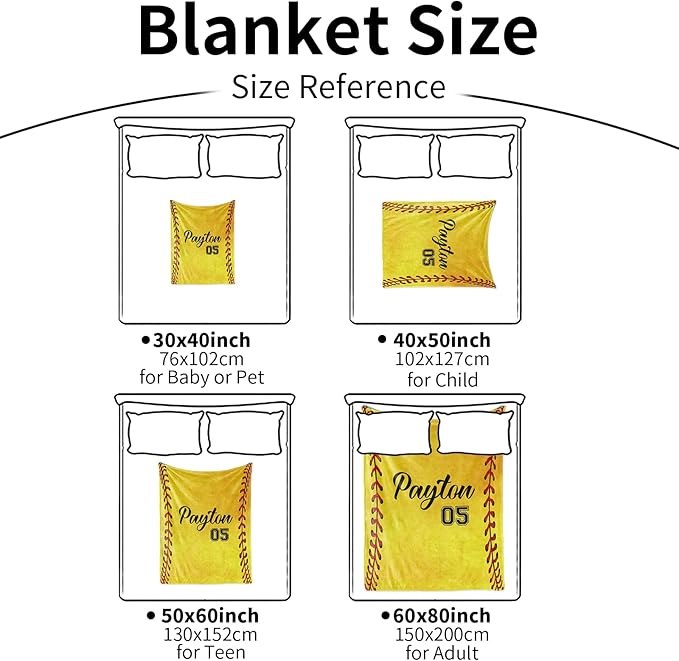 Personalized Softball Kids Blanket with Naumber and Name - Custom Sport Bed Blankets Gift for 0-3 Months Baby Essential - Super Warm and Comfortable 60x80inch