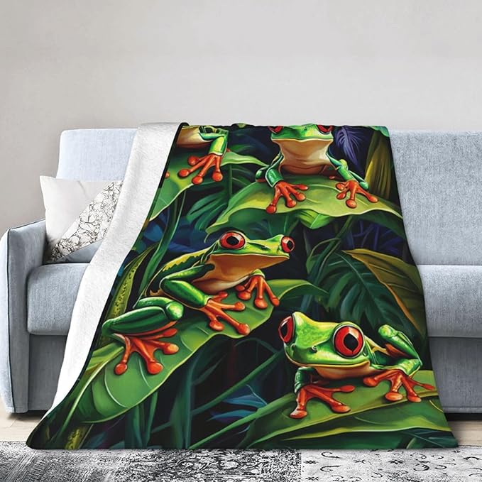 Frog Blanket Frog Decor Throw Blanket Super Soft Flannel Lightweight Fluffy Plush Fuzzy Fleece Green Blanket Gifts for Girls Woman Kids Boys Man for Bed Sofa Bedding 50"X60"