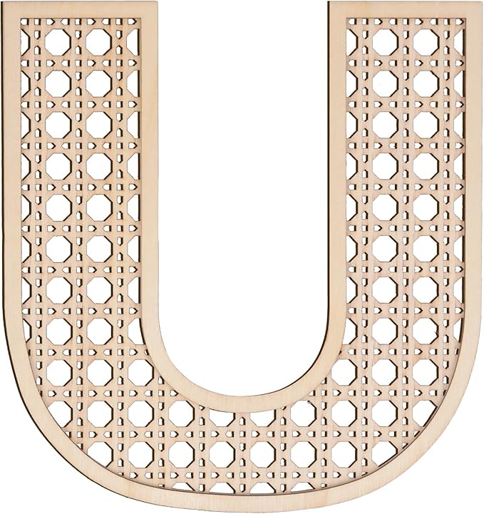 Large Boho Wooden Rattan Letters 12 inch for Nursery Decor Wood Letter U Wall Decors for Baby Girl Boy Bedroom Home Rustic Name Sign Birthday Wedding Decorative Letters