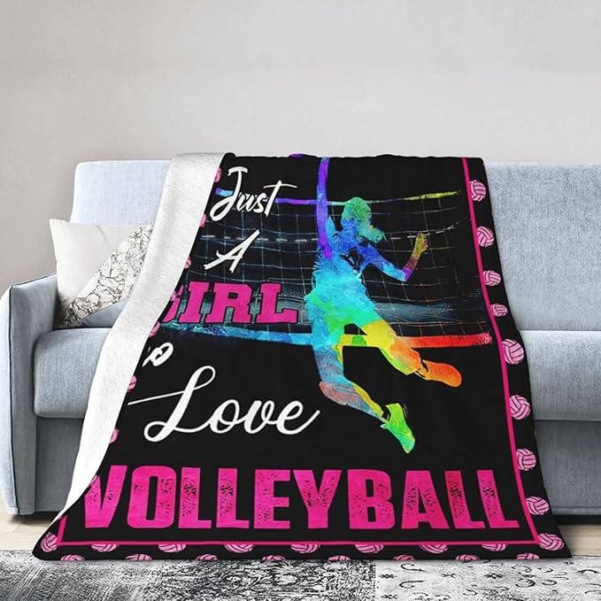 Volleyball Blanket Just A Girl Who Loves Volleyball Throw Blanket Super Soft Flannel Lightweight Fluffy Plush Fuzzy Fleece Sports Decor Blanket Gifts for Girl Woman Kids for Bed Sofa Bedding 60"X80"