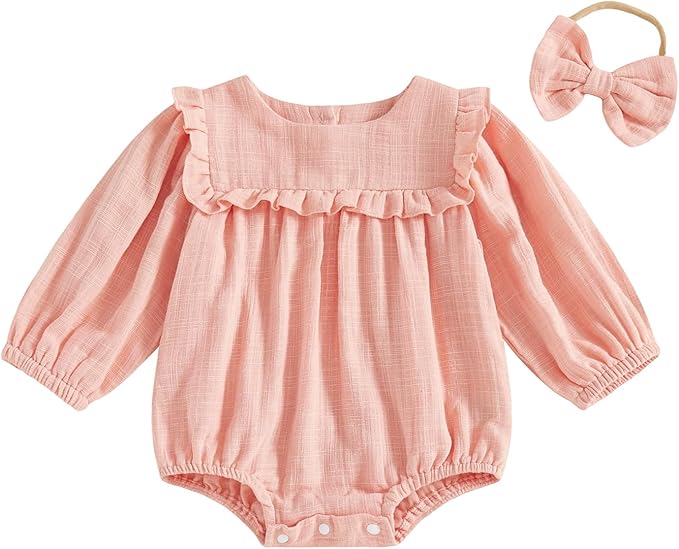 2pcs Infant Baby Girls Romper Dress Headband Long Sleeve Clothing Flowers Newborn Boho Girl Outfit Jumpsuit Clothes