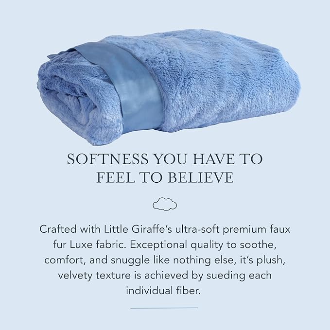 Little Giraffe Baby Blanket - Luxe Soft Blanket with Satin Trim - Baby Stroller Blanket - Newborn Baby Essentials & Baby Gifts - 29x35" - Cornflower