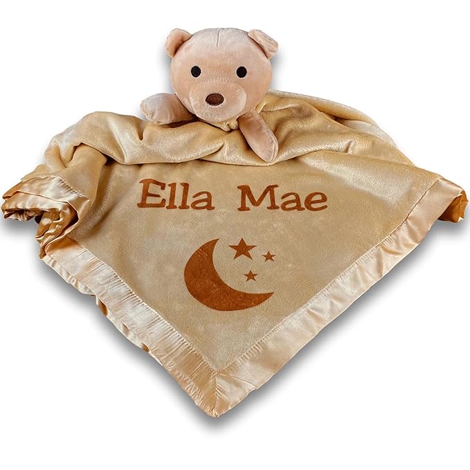Custom Catch Personalized Teddy Bear Baby Blanket Gift for Boy or Girl - Brown