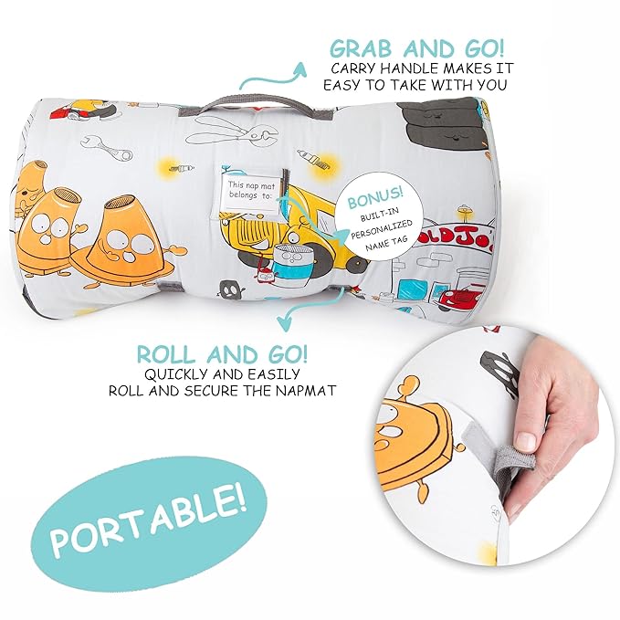 JumpOff Jo Nap Mat for Kids - Cozy Kids Rest Mat with Removable Pillow and Ultra Soft Blanket for Preschool, Daycare, and Sleepovers - Jo’s Garage