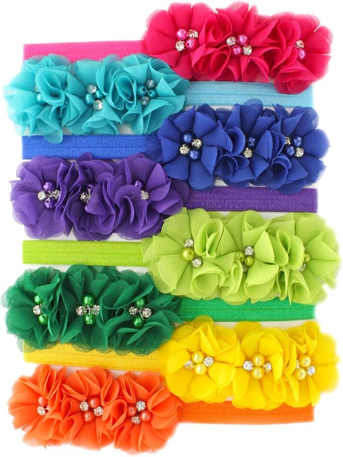 My Lello Flower Headbands Baby - Girls - Toddler Fabric Beaded Stretchy Elastic Pair
