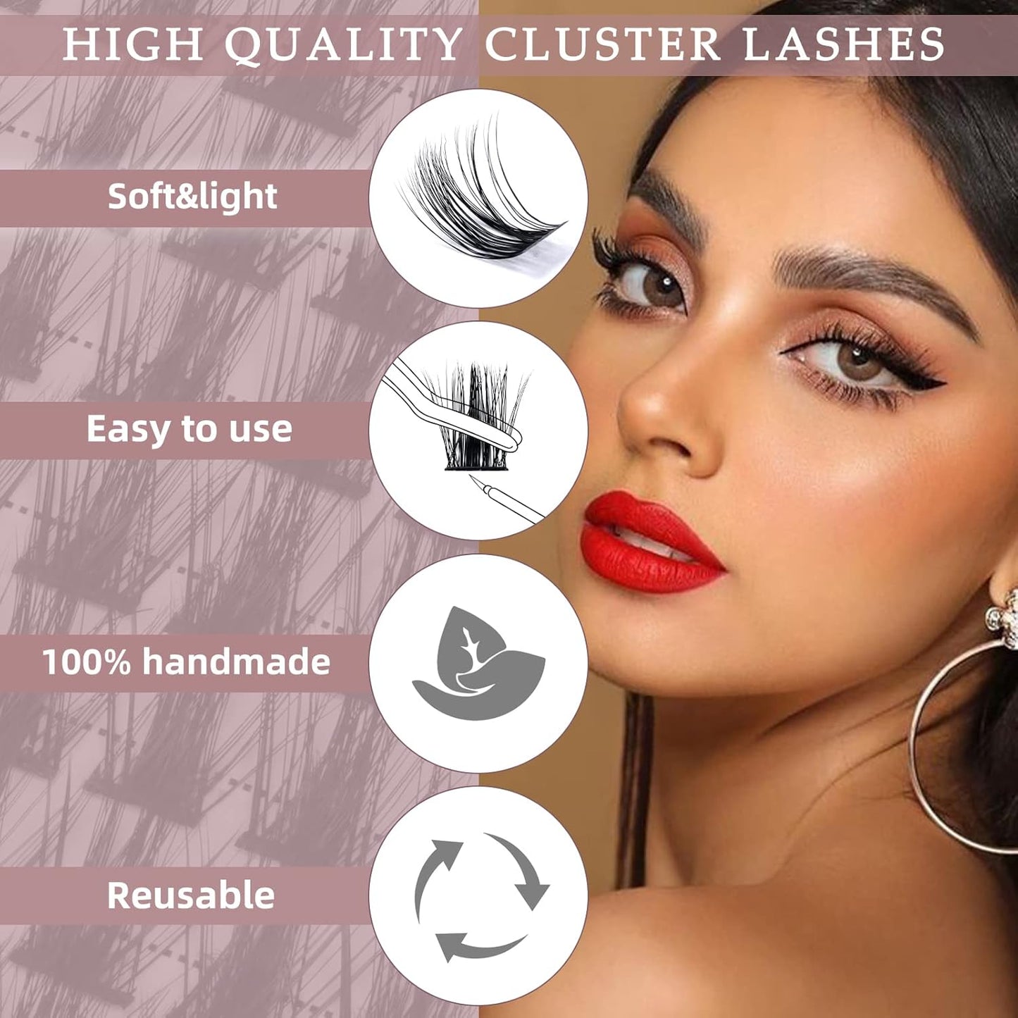 QUEWEL Cluster Lashes 72 Pcs Wide Stem Individual Lashes C/D Curl 8-16mm Length DIY Eyelash Extension False Eyelashes Soft for Personal Makeup Use at Home (natural03-D-MIX8-16)