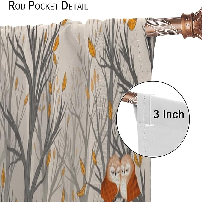 Kids Woodland Animal Window Curtains, Autumn Forest Hedgehog Rabbits Squirrel Fox Birds Blackout Rod Pocket Treatments Drapes for Boys Girls Bedroom 42x54in