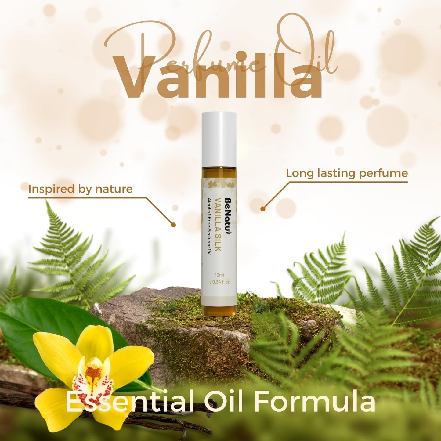 benatu Vanilla Perfume Oil Roll On for Women, Alcohol Free Eau de Parfum,Travel Size Essential Oil Body Fragrance, Long Lasting, Sweet Woody Scent, 10 ml