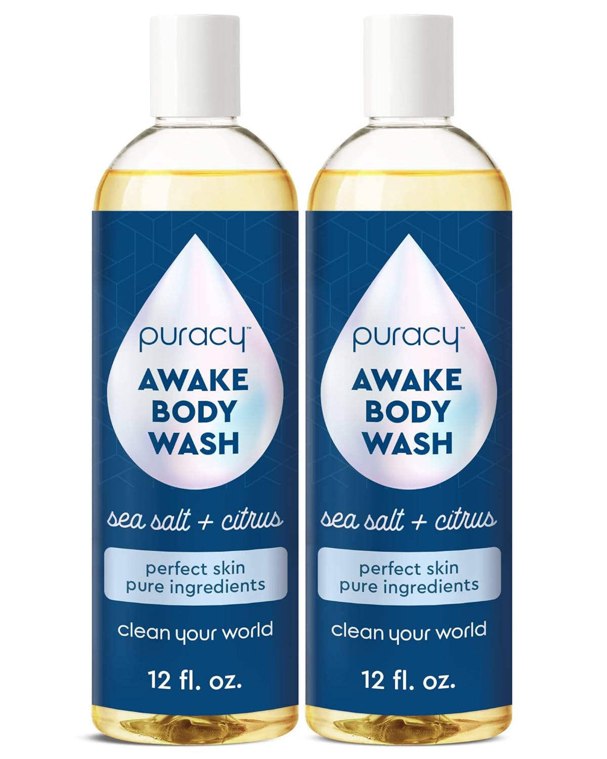 Puracy Body Wash, Natural Body Wash, 98.6% Pure Plant Ingredients, Moisturizing Shower Gel for Women Men Kids, Body Soap for Dry Sensitive Skin. Gently Scented with Citrus & Sea Salt, 12 Oz (2-Pack)