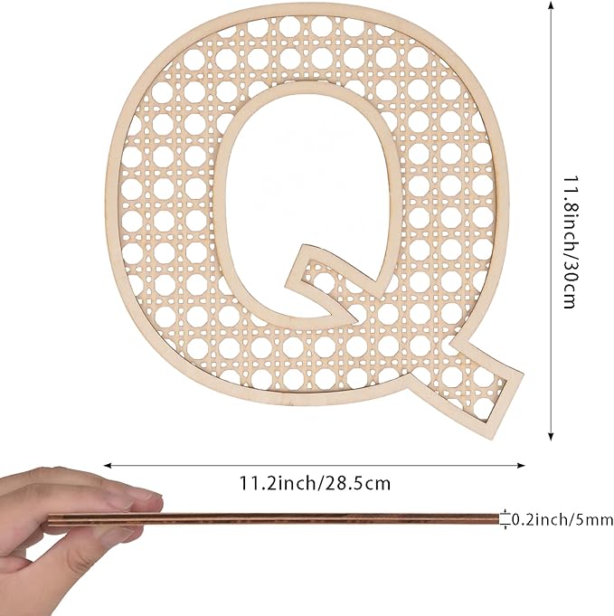 Large Boho Wooden Rattan Letters 12 inch for Nursery Decor Wood Letter Q Wall Decors for Baby Girl Boy Bedroom Home Rustic Name Sign Birthday Wedding Decorative Letters