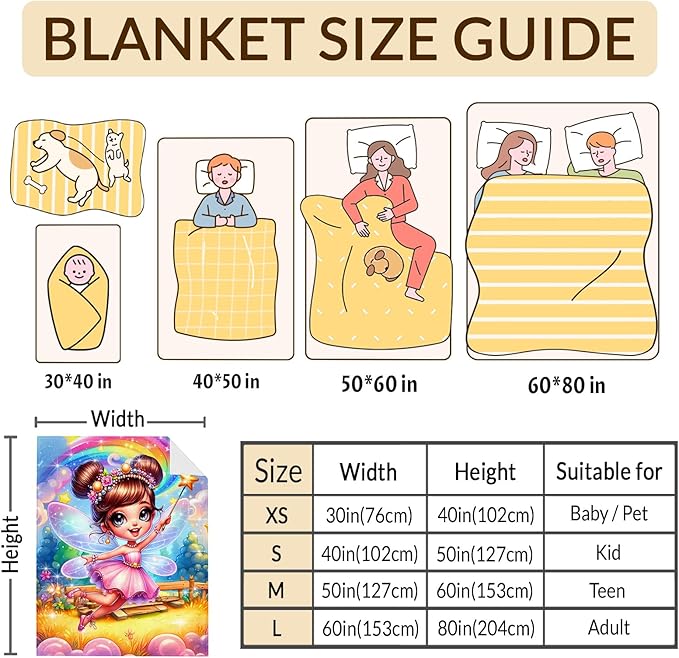 Blanket for Girls, Fairy Throw Blankets Gift for Toddler Kids Daughter 40x50 Inches Soft Cozy Cute Throw for Sofa Couch Living Room Bed Trip