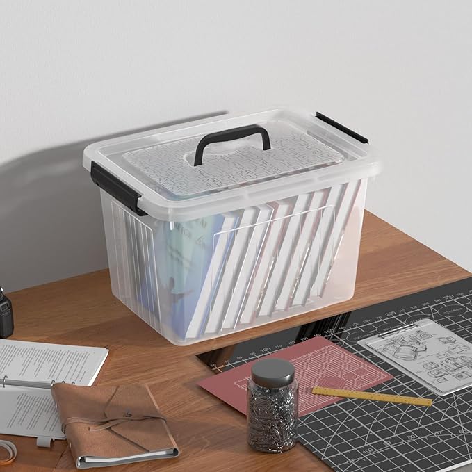 Obstnny 20 L Plastic Storage Box with Handle, 4-Pack Clear Latching Storage Bin