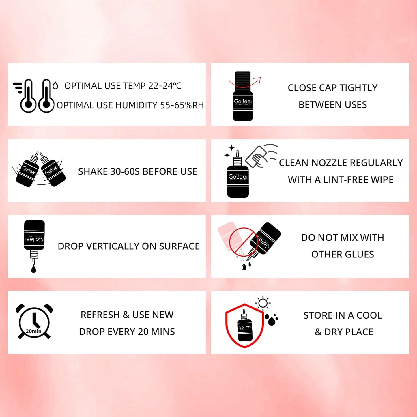 Transparent Lash Glue for Eyelash Extensions - 1-2 Sec Fast Drying/Retention 7 Weeks / (0.17fl.oz / 5ml) Maximum Bonding Clear Pink Eyelash Glue - Professional USE ONLY