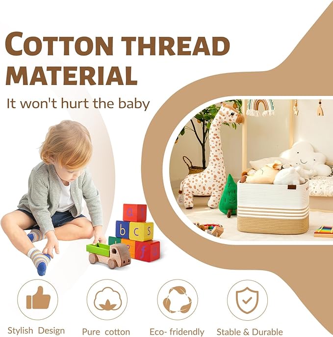 Storage Baskets, 42L*2 Pack Storage Baskets for Organizing, Laundry Basket for Closet,Cotton Rope Blanket Basket for Storage, Toy Storage Basket for Living Room, Laundry Room, Bedroom-Jute