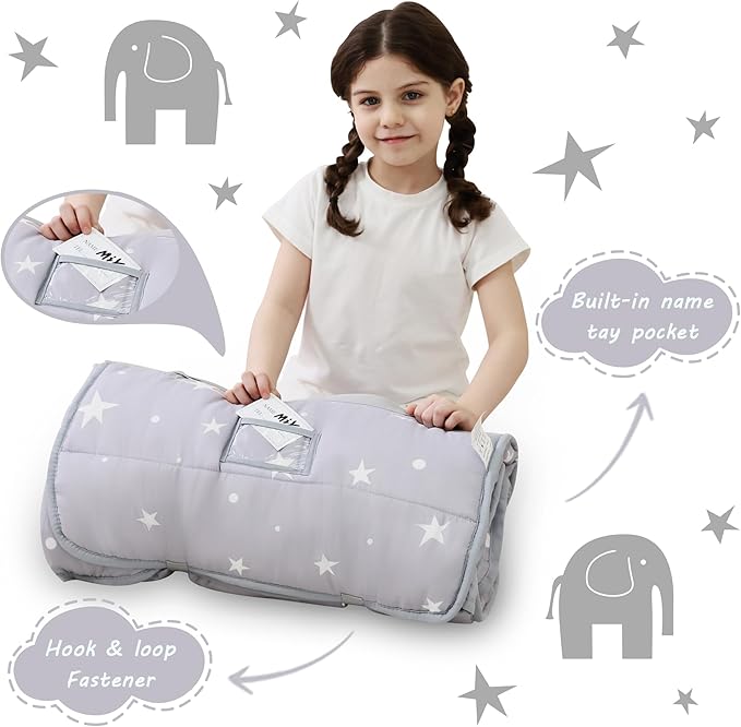 Toddler Nap Mat with Pillow and Blanket, Extra Large Rolled Napping Mats,Slumber Bags for Boys Girls,Kids Sleeping Bag for Daycare, Preschool Travel Camping