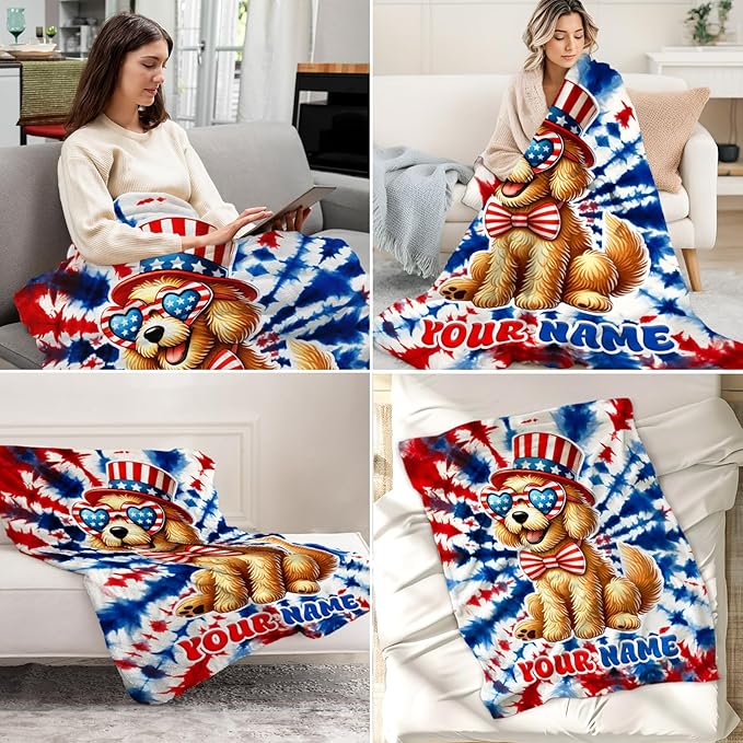 Girls Blanket - 40" x 50" Inches Personalized Golden Retriever Throw for Dog Lovers - Soft Furry Blankets Decor for Sofa, Chair