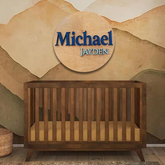 Custom Round Nusery Name Sign, Personalized 3D Baby Name Announcement Sign, Personalized Wooden Wall Plaque, 3D Wall Art for Children & Kids Rooms, Family Name Signs, 30 Colors (Design 9)