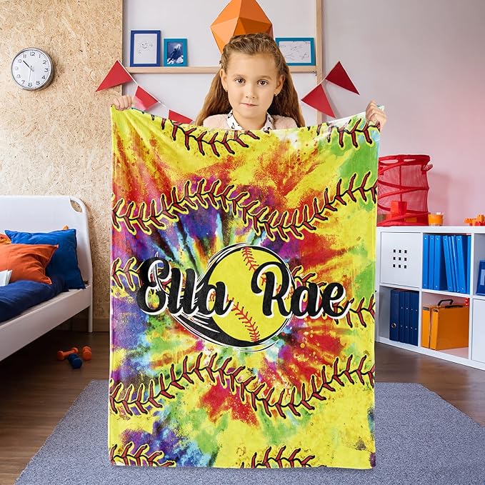 Personalized Softball Kids Blanket with Name and Number - Custom Sport Bed Blankets Gift for 0-3 Months Baby Essential - Super Warm and Comfortable 30x40inch